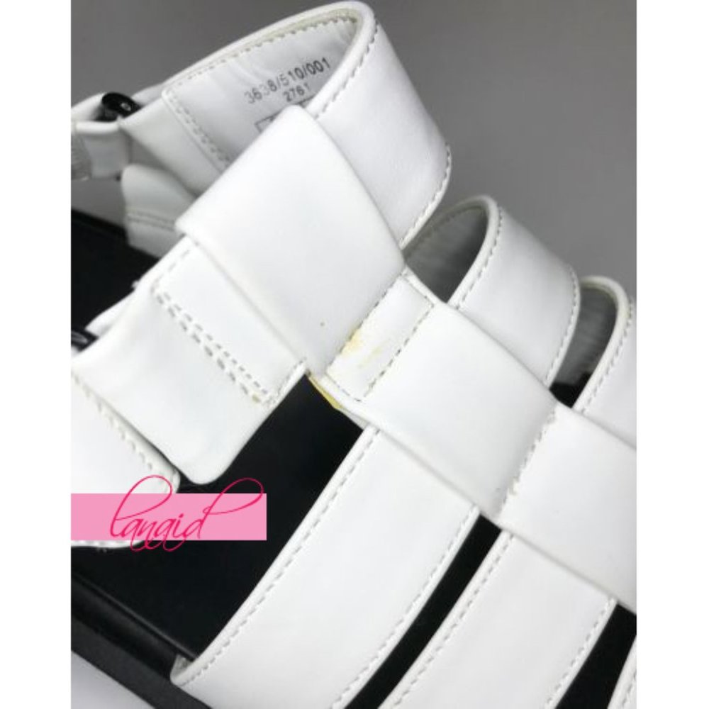 Zara Thick Sole Fisherman Sandals White Black Chunky Cut-Outs Strappy Flats 9 - Picture 9 of 15